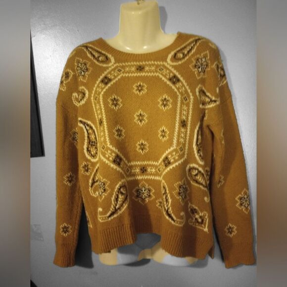 Madewell Brown Crew Neck Sweater with Abstract Design - Picture 2 of 9